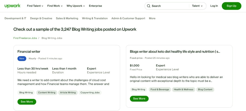 Pekerjaan menulis blog di Upwork