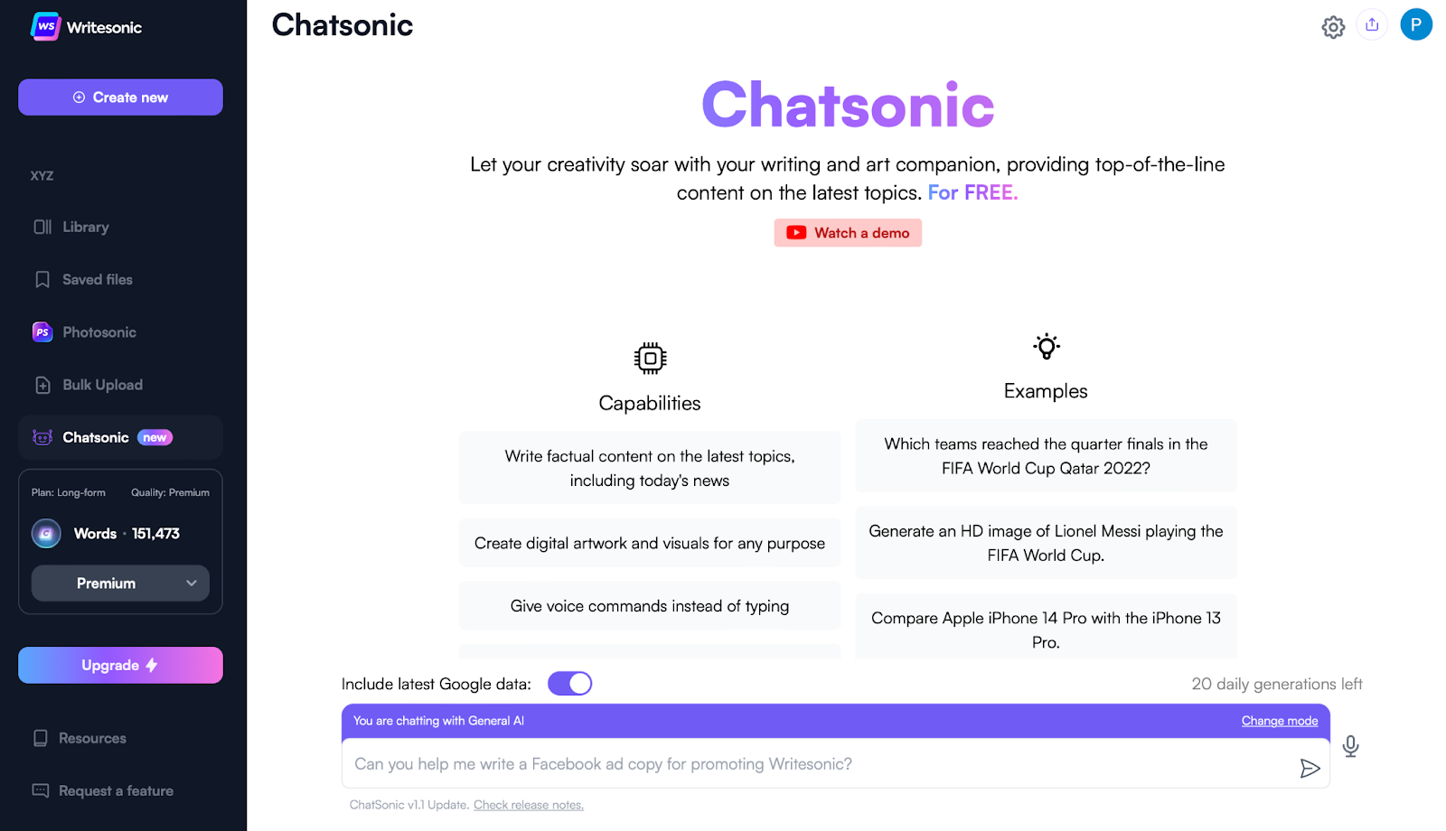 ChatSonic - alternatywy Bing AI