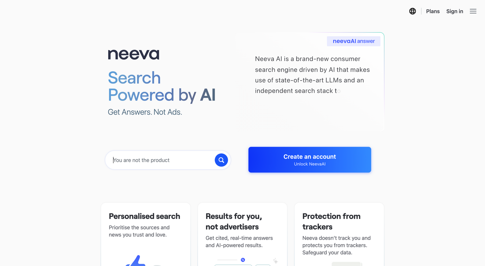 Neeva AI - Bing AI alternatifleri