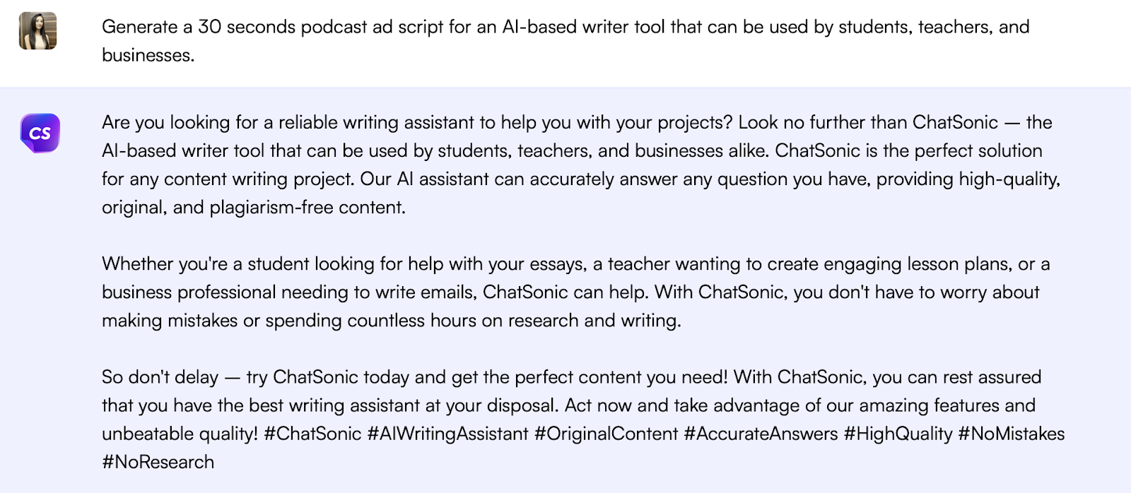 Solicitação do ChatGPT para script de anúncio de podcast - Solicitações do ChatGPT para mídia social