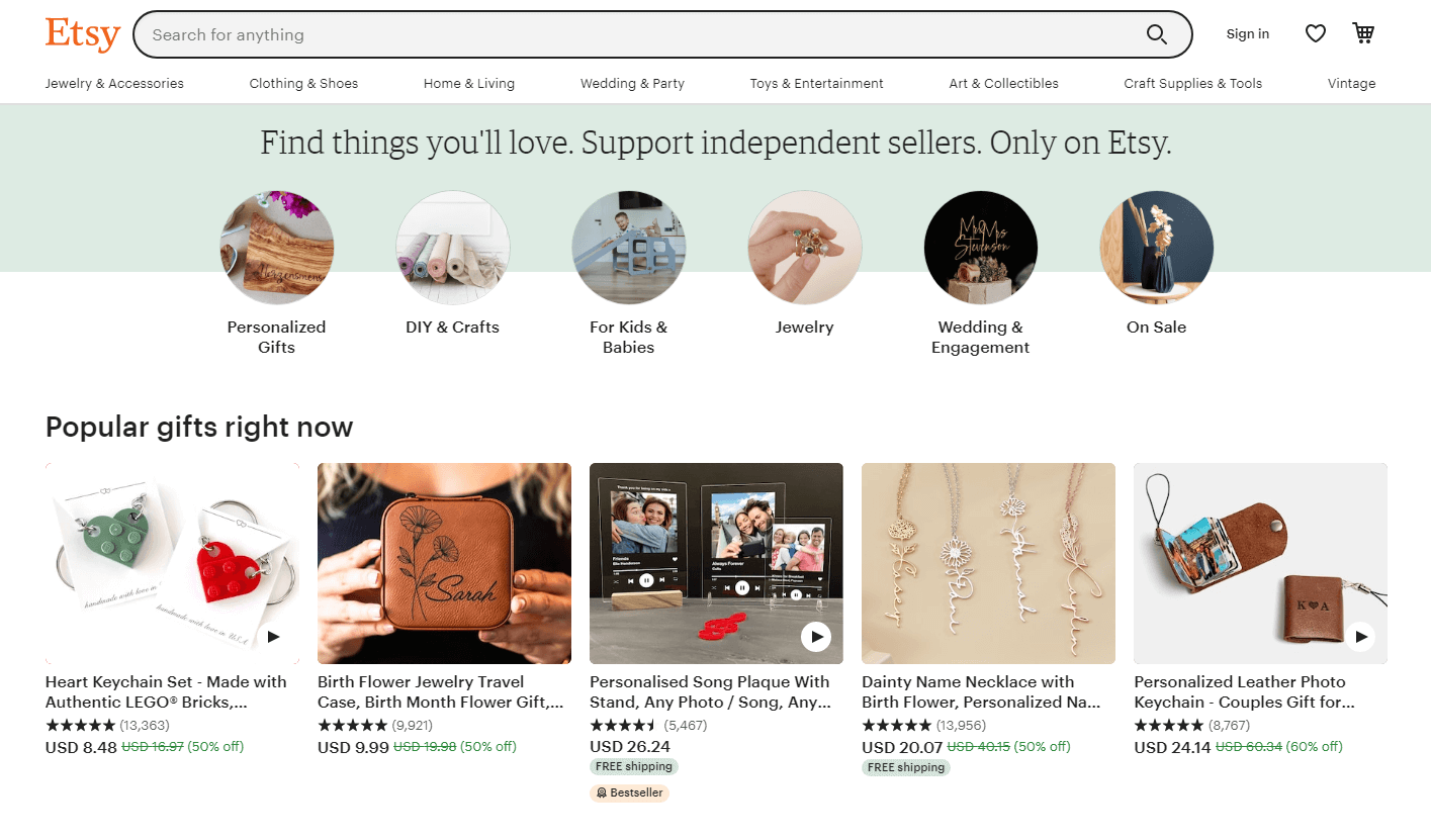 etsy-главная страница