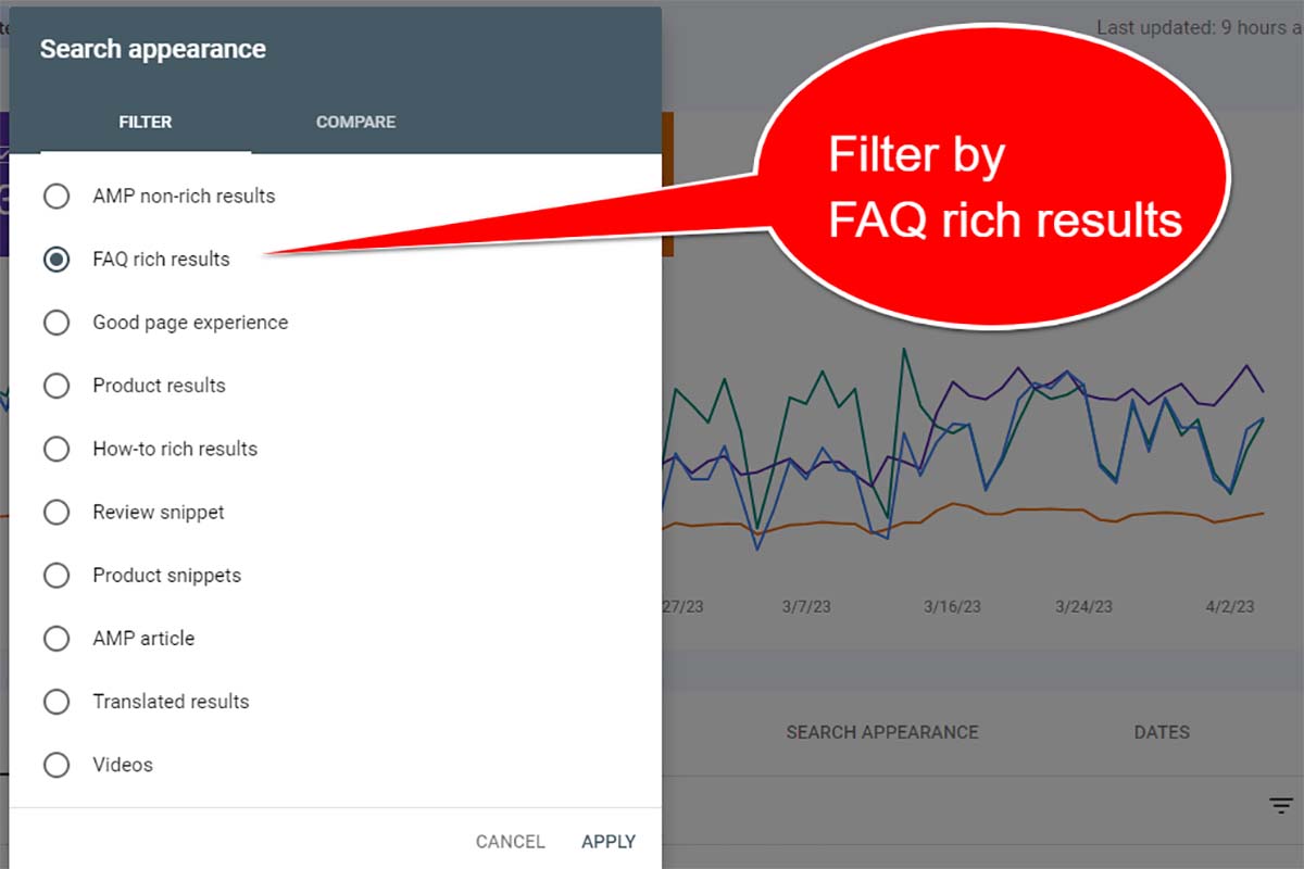 Google Search Console 성능 보고서를 확인하여 FAQ를 잃어버렸는지 확인하세요.