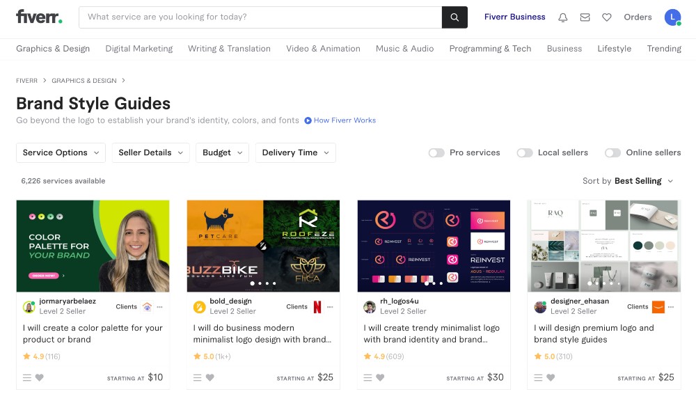 Fiverr markalama stili kılavuzları