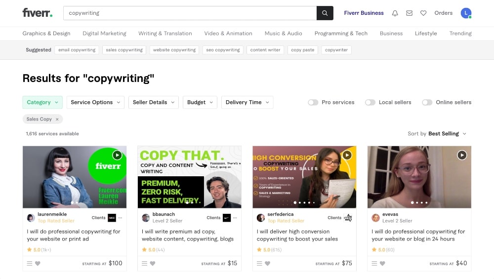 pekerjaan copywriting di fiverr