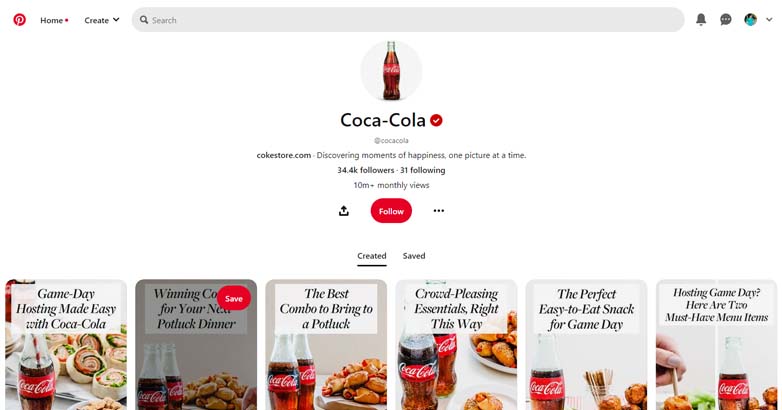 Gaya komunikasi yang diadopsi oleh Coca Cola di Pinterest