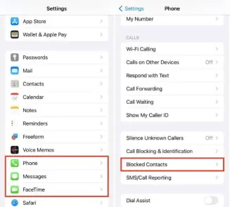 Usando o aplicativo de configurações para bloquear um número no iphone