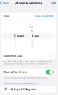 Activați opțiunea Blocare la sfârșitul limitei pentru a bloca o aplicație pe iPhone