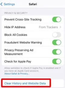 iphone'daki sistem verilerini silmek için Safari Önbelleğini ve Geçmişi Temizleme