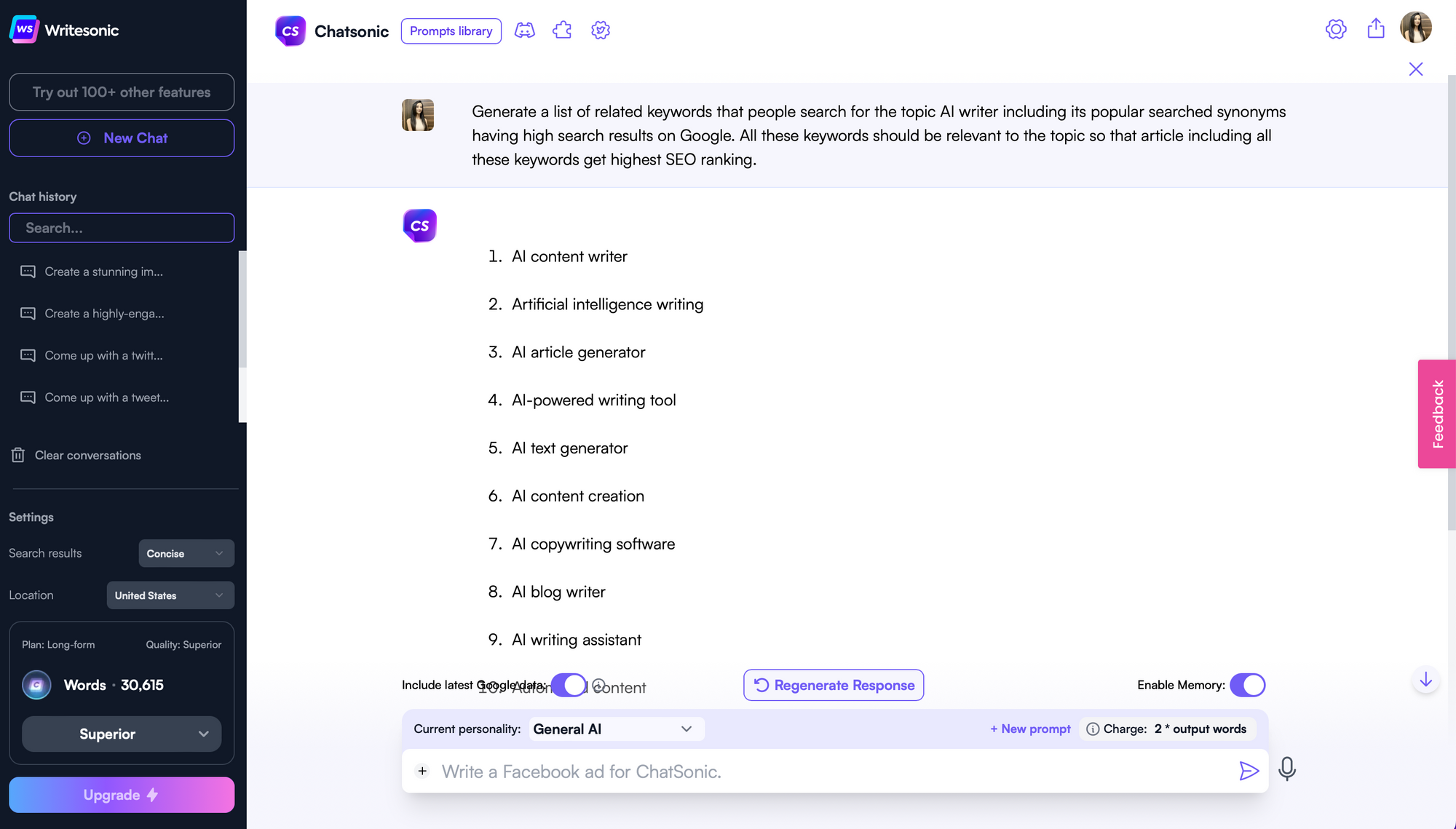 Chatsonic 提示库 - AI 提示市场