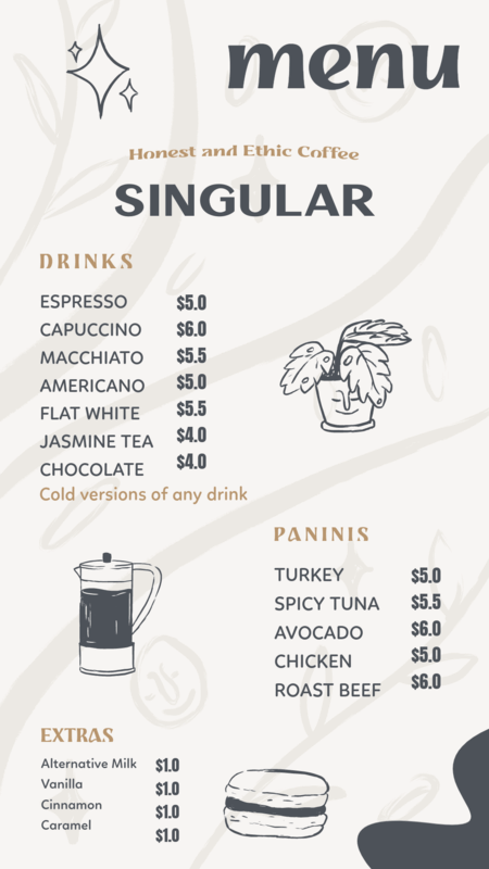 以植物涂鸦为特色的 Instagram 故事的咖啡菜单模板 5241a