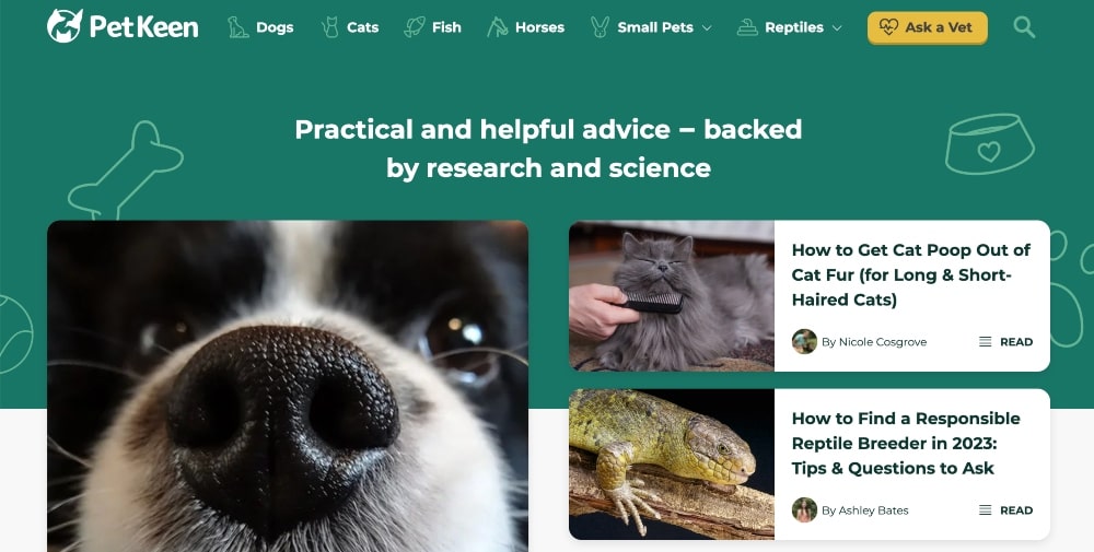 Screenshot der PetKeen-Website