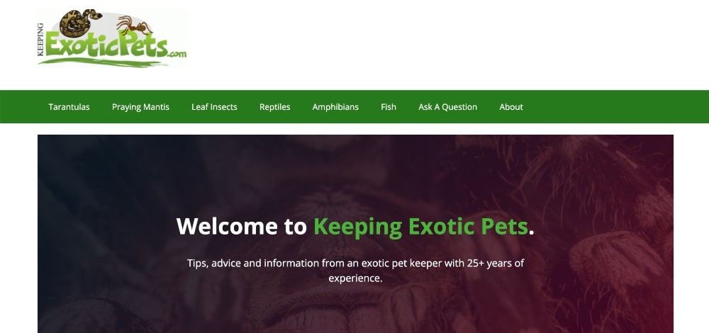 Captura de pantalla del sitio web Keeping Exotic Pets