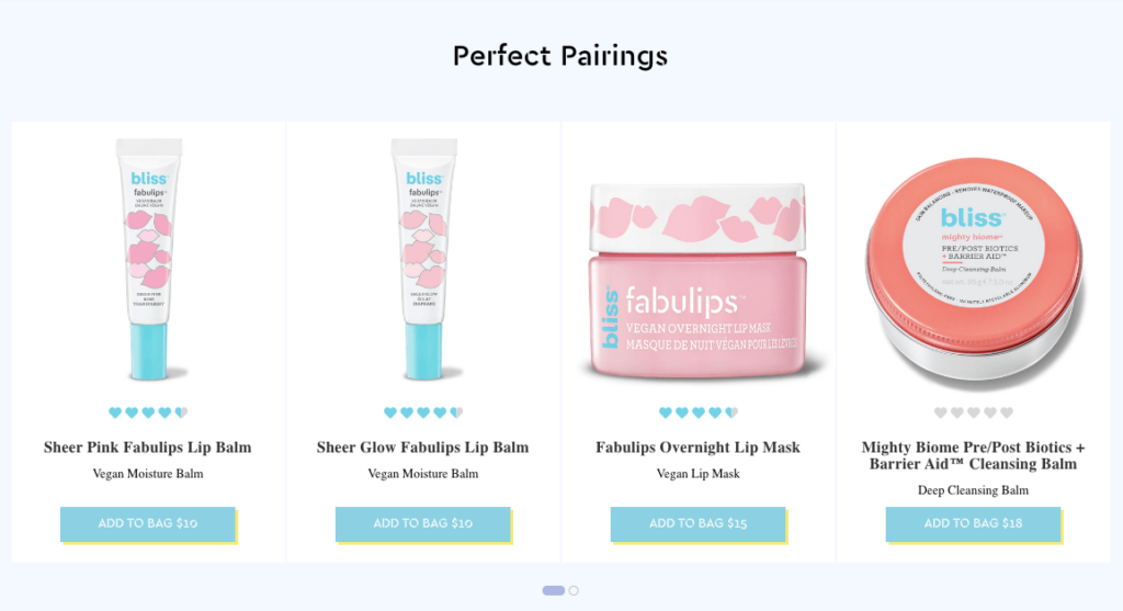 Prezentare de produse înrudite pe Bliss Store Ecommerce Design