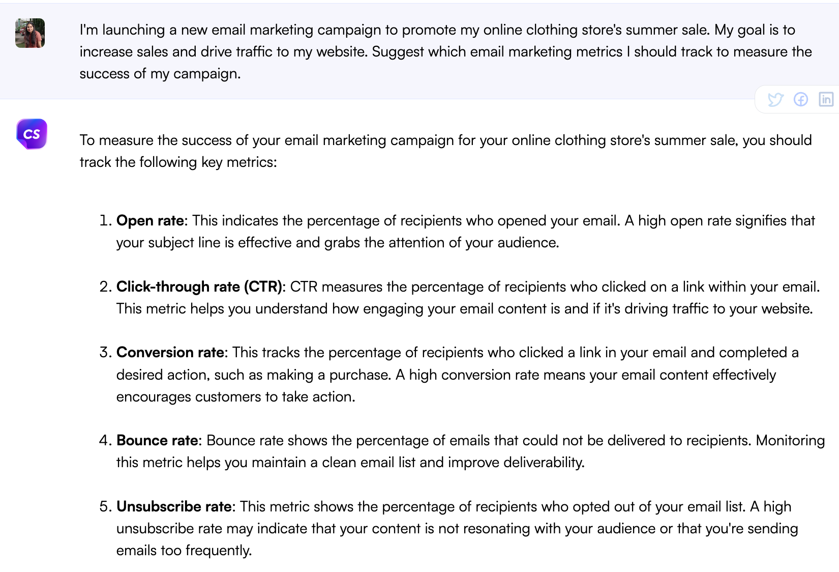 Chatsonic für die Auswahl von E-Mail-Marketing-KPIs - ChatGPT für E-Mail-Marketing