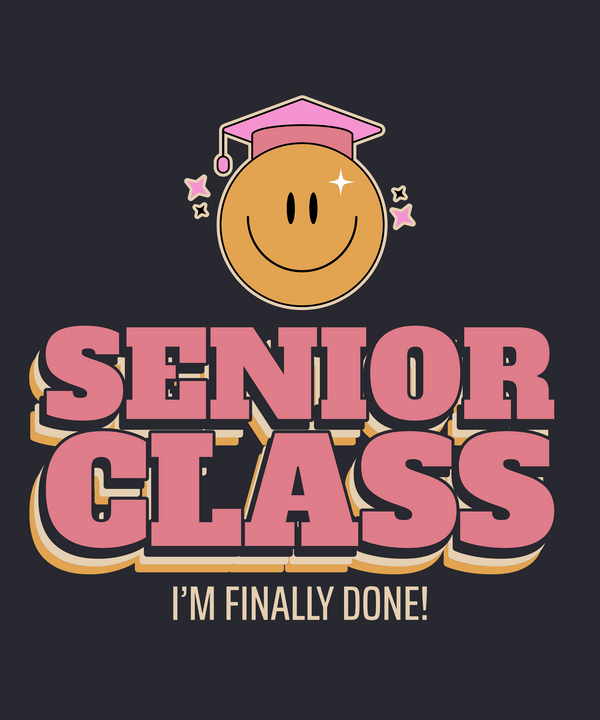 Modèle de conception de t-shirt de graduation avec une balle souriante pour une classe senior