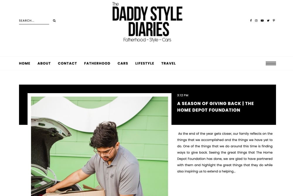 Schermata del sito web di Daddy Style Diaries