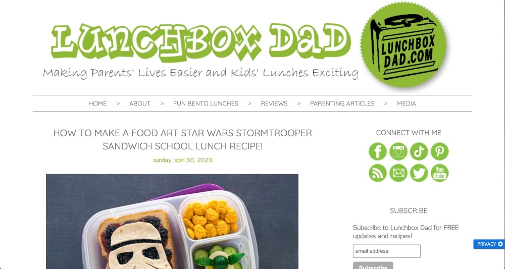 Captura de tela do site Lunchbox Dad