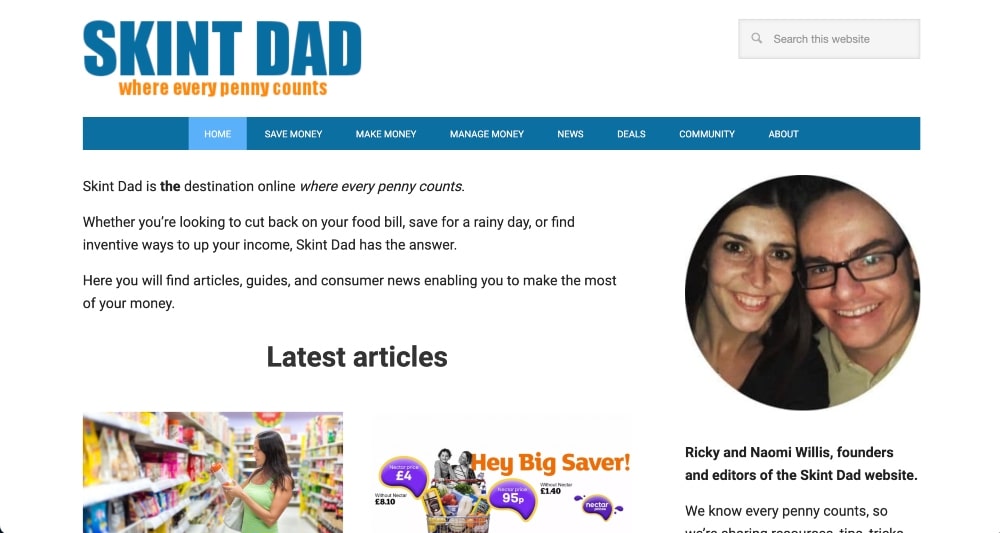 Skint Dad の Web サイトのスクリーンショット