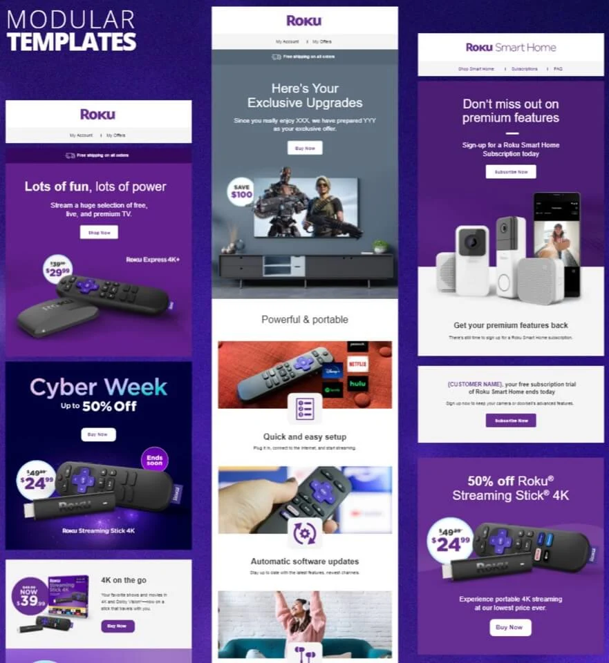 Șabloane modulare pentru marketing prin e-mail Roku