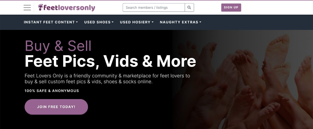 captura de pantalla del sitio web de Feet Lovers Only