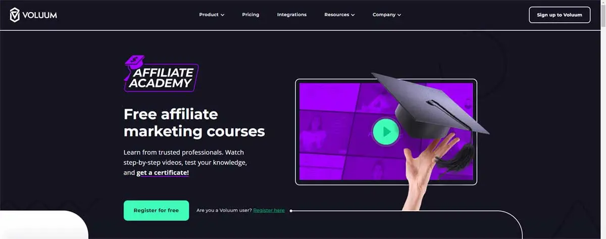 Landingpage der Volum Affiliate Academy