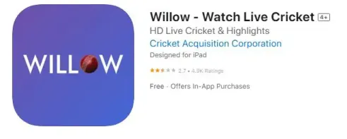 iPhone용 라이브 크리켓 스트리밍 앱에 Willow TV 앱 다운로드