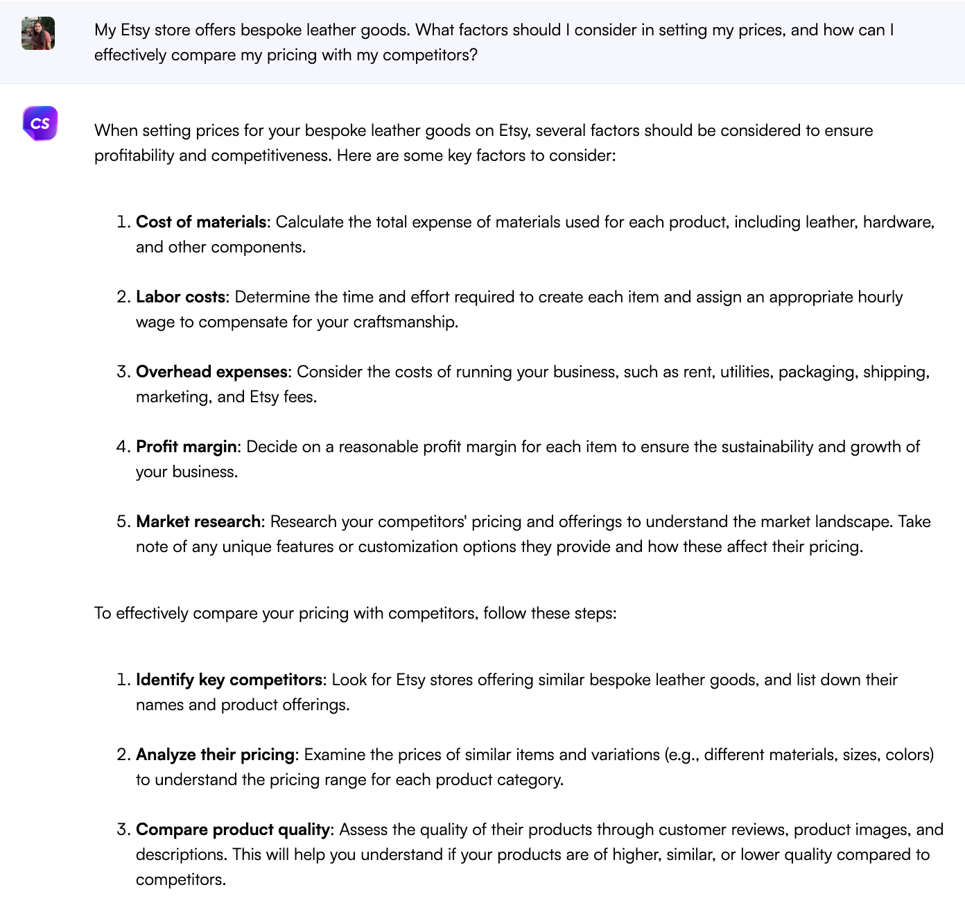 Invite ChatGPT pour la stratégie de tarification et l'analyse concurrentielle - ChatGPT pour Etsy