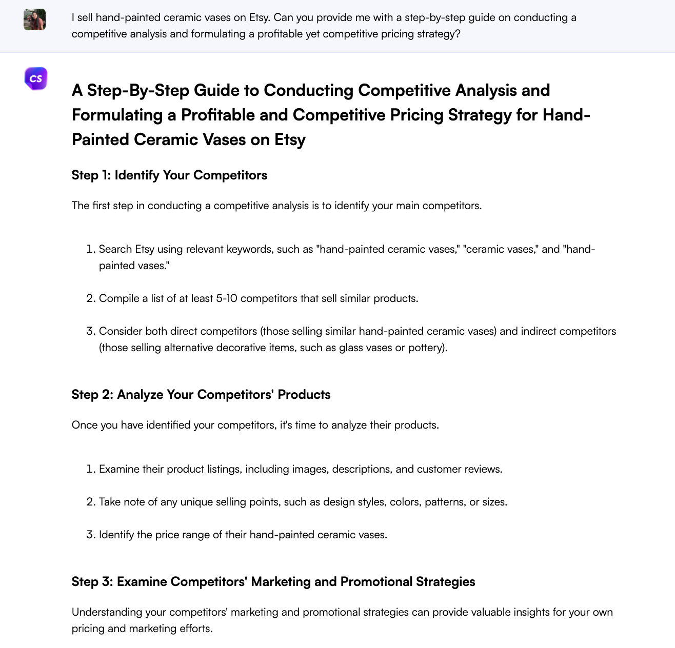Invite ChatGPT pour la stratégie de tarification et l'analyse concurrentielle - ChatGPT pour Etsy