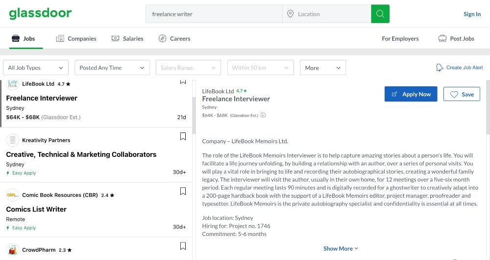 스크린샷 작성을 위한 GlassDoor 검색 엔진