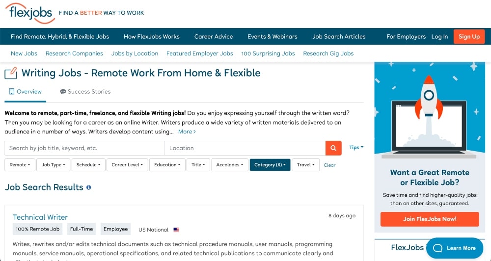 FlexJobs búsqueda de trabajos de escritura