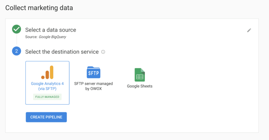 قم بإعداد Google BigQuery → خط أنابيب Google Analytics 4