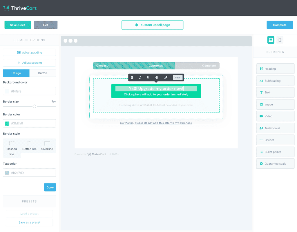 ThriveCart エディター機能