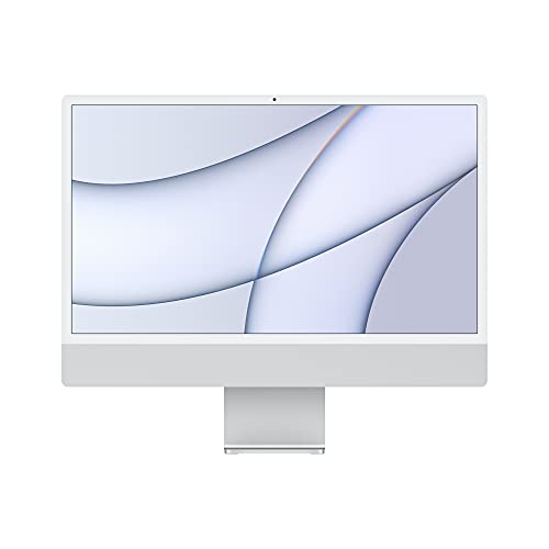 Computadora de escritorio Apple 2021 iMac todo en uno con chip M1: CPU de 8 núcleos, GPU de 7 núcleos, pantalla Retina de 24 pulgadas, 8 GB de RAM, almacenamiento SSD de 256 GB, accesorios a juego. Funciona con iPhone/iPad; Plata