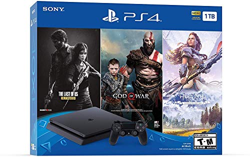 Новейшая игровая консоль Sony Playstation 4 PS4 1 ТБ с жестким диском в комплекте с тремя играми: The Last of Us, God of War, Horizon Zero Dawn, беспроводной контроллер Dualshock 4 в комплекте