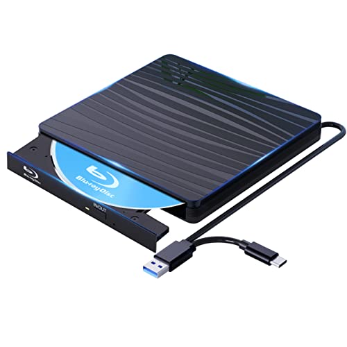 QDSYLQ Externes Blu-ray-Laufwerk BD/CD/DVD USB 3.0 Typ-C Blu-ray-Brenner-Player Lesen/Schreiben Blu-ray-Laufwerk extern kompatibel mit Laptop-Desktop-PC geeignet für Windows XP/7/8/10/11/MacOS HD