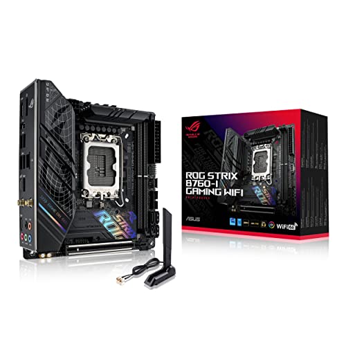 ASUS ROG Strix B760-I Gaming WiFi Intel B760 (13. i 12. generacji) płyta główna LGA 1700 mini-ITX, 8 + 1 faz zasilania, DDR5 do 7600 MT/s, gniazda PCIe 5.0, 2xM.2, WiFi 6E, USB 3.2 Gen 2x2 Type-C, Aura Sync RGB