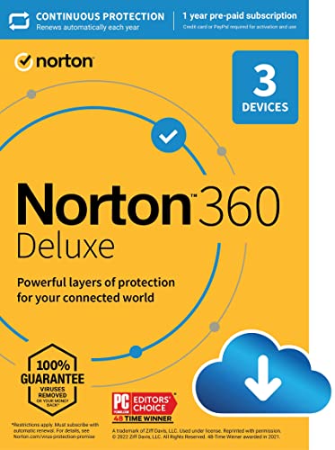 Norton 360 Deluxe 2023, Logiciel antivirus pour 3 appareils avec renouvellement automatique - Inclut VPN, PC Cloud Backup & Dark Web Monitoring [Télécharger]