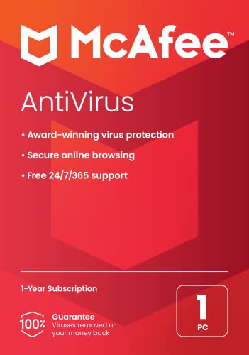 Protection antivirus McAfee 2023 | 1 ordinateur (Windows) | Logiciel de sécurité Internet | Abonnement 1 an | Carte-clé