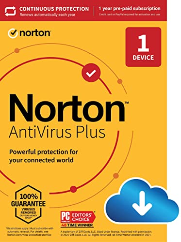 Norton AntiVirus Plus 2023 , Logiciel antivirus pour 1 appareil avec renouvellement automatique - Inclut le gestionnaire de mots de passe, le pare-feu intelligent et la sauvegarde PC Cloud [Télécharger]