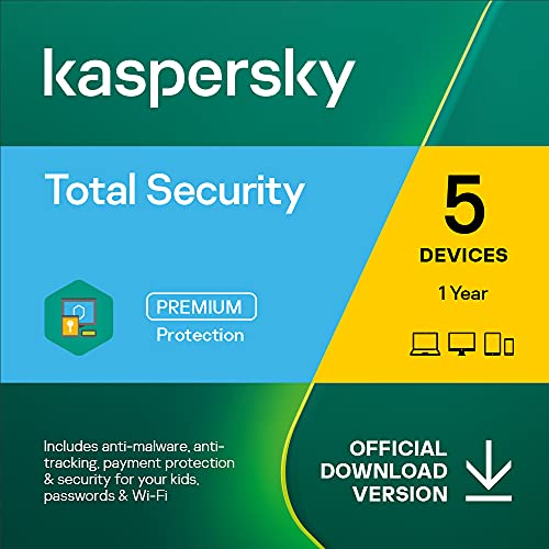 Kaspersky Total Security 2023 | 5 appareils | 1 an | Antivirus, VPN sécurisé et gestionnaire de mots de passe inclus | PC/Mac/Android | Code en ligne