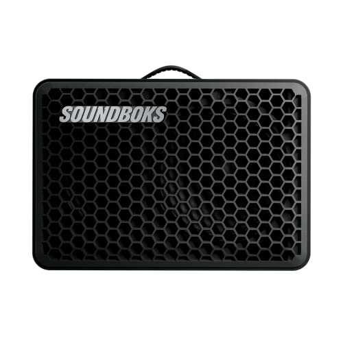 SOUNDBOKS Go - Haut-parleur Bluetooth portable performant (121 dB, petit, sans fil, basses puissantes, autonomie de 40 heures, batterie échangeable, extérieur, fête, mini boombox, caisson de basses, résistant aux éclaboussures)