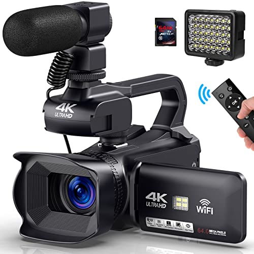 Caméra vidéo Caméscope 4K, Caméra vidéo Mise au point automatique Vlogging Caméra pour YouTube 64MP 60FPS WiFi Webcam 4