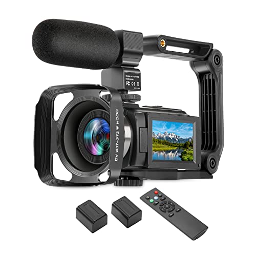 WZX Caméra vidéo 4K Caméscope, Ultra HD WiFi 60FPS 48MP Zoom numérique 16X, Caméra de vision nocturne à écran tactile, Caméra YouTube avec microphone externe, Télécommande, Pare-soleil, Stabilisateur