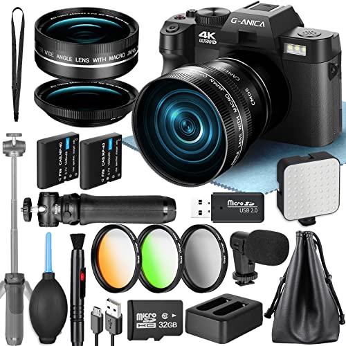 Appareils photo numériques 4K pour la photographie, appareil photo Vlogging 48MP pour Youtube avec microphone, WiFi, filtre 3 couleurs et prise en main pour trépied, caméra vidéo avec objectif grand angle et macro, kit de création de contenu et appareil photo de voyage