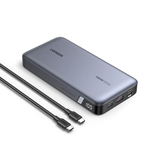 UGREEN 145 Вт Power Bank 25000 мАч Портативное зарядное устройство USB C 3-портовый аккумулятор PD3.0 Цифровой дисплей, быстрая зарядка 65 Вт, совместимость с MacBook Pro, ноутбуками, iPhone серии 14, Samsung, AirPods и т. д.