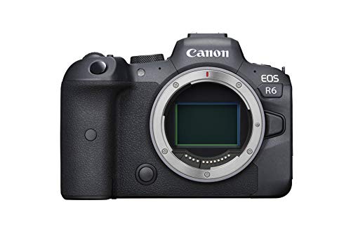 Cámara sin espejo Canon EOS R6 de cuadro completo con video 4K, sensor CMOS de cuadro completo, procesador de imagen DIGIC X, ranuras para tarjetas de memoria SD UHS-II duales y hasta 12 fps con obturador mecánico, solo cuerpo, negro