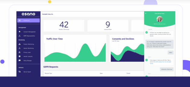 Zrzut ekranu platformy zarządzania zgodami Osano