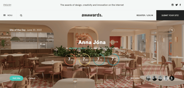 Awwwards ウェブサイトのスクリーンショット
