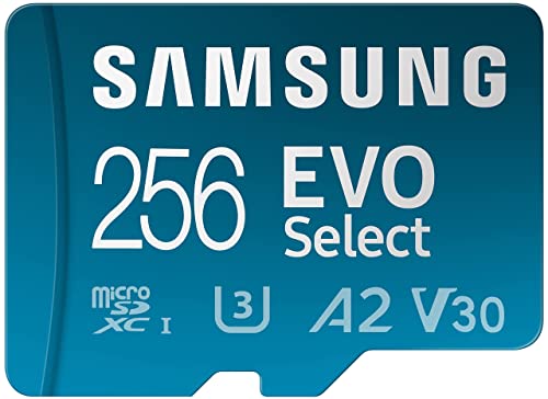 SAMSUNG EVO Select Micro SD-Memory-Card + Adapter, 256GB microSDXC 130MB/s Full HD & 4K UHD, UHS-I, U3, A2, V30, Stockage étendu pour Smartphones Android, Tablettes, Nintendo-Switch (MB-ME256KA/AM )