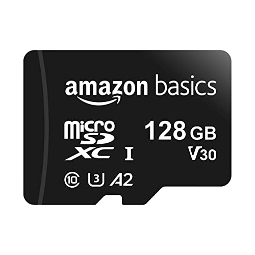 Carte mémoire microSDXC Amazon Basics avec adaptateur pleine taille, A2, U3, vitesse de lecture jusqu'à 100 Mo/s, 128 Go, noir/personnalisé